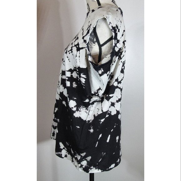 Toga Pulla Women's tie dye cold shoulder T-shirt , Black/ White, Size 38, US 2 - Picture 4 of 7